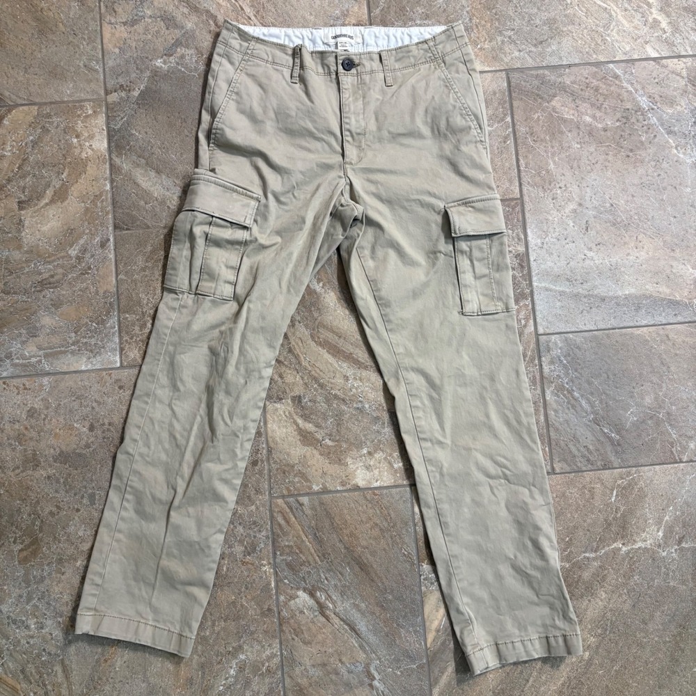 Goodthreads Mens Slim Fit Cargo Pants Khaki Tan 28W x 35L Utility Trousers